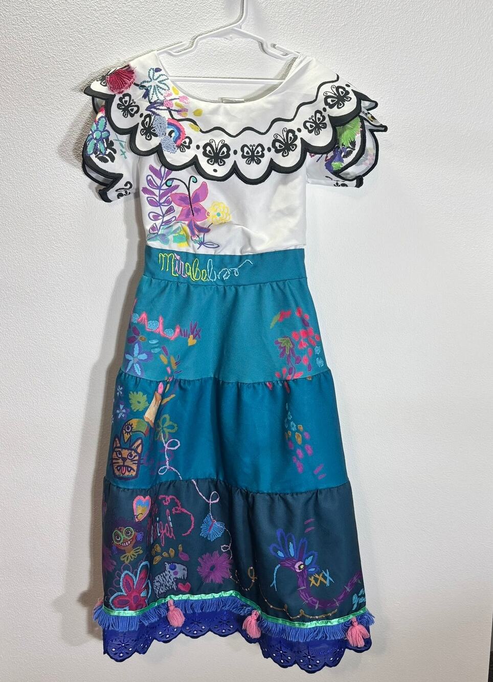 Disney Encanto Mirabel Dress Girls 7/8 Embroidered Tiered Tassel Costume